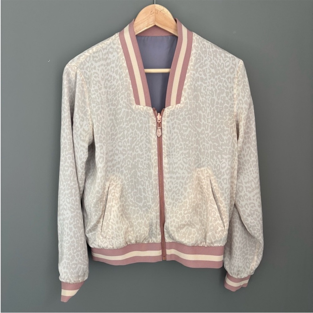 Stella & Dot reversible Cream and Pink Leopard Bomber Jacket
